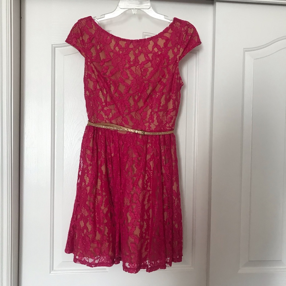 Jodi Kristopher Fuchsia laced dress